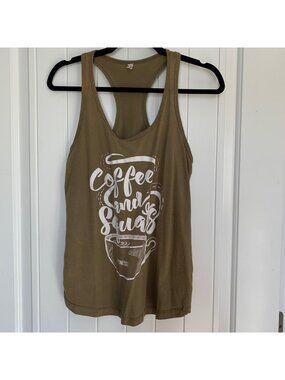 Fitness Tee Coffee and Squats Tank Top Green Large